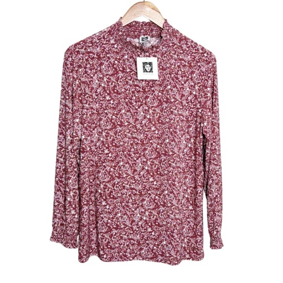 Anne Klein Tops - New with Tag Anne Klein Women's Mauve Pink Floral Long Sleeve Turtleneck Blouse